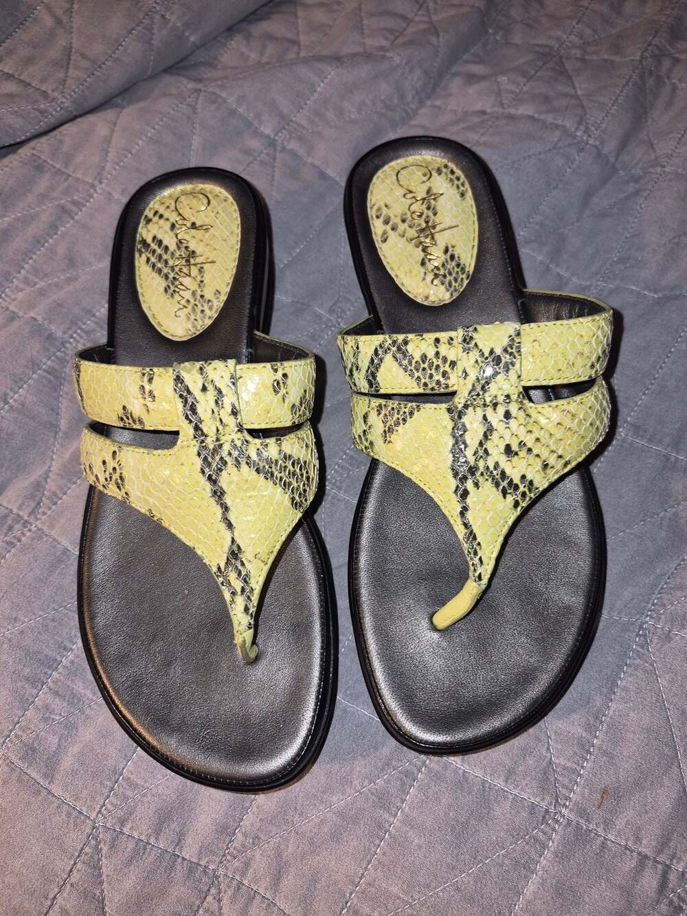 Kenneth Cole Acid Green Snake Platform Thong Sandals